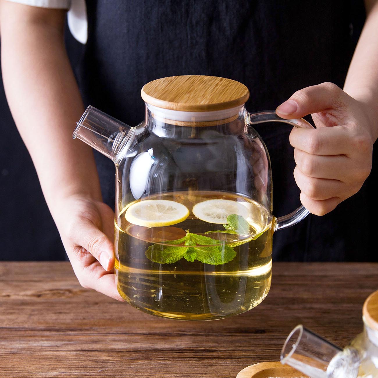Tetera de vidrio de 1L/1.8L con filtro de bobina de alambre desmontable para té suelto resistente al calor jarra de agua /fría