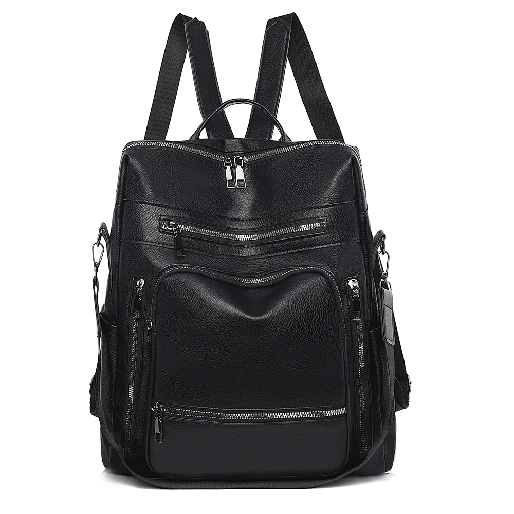 Mochila clásica de cuero de para mujer, mochila de viaje de lujo de Color sólido 2025, Mochilas escolares informales para niñas, Mochilas femeninas: Negro