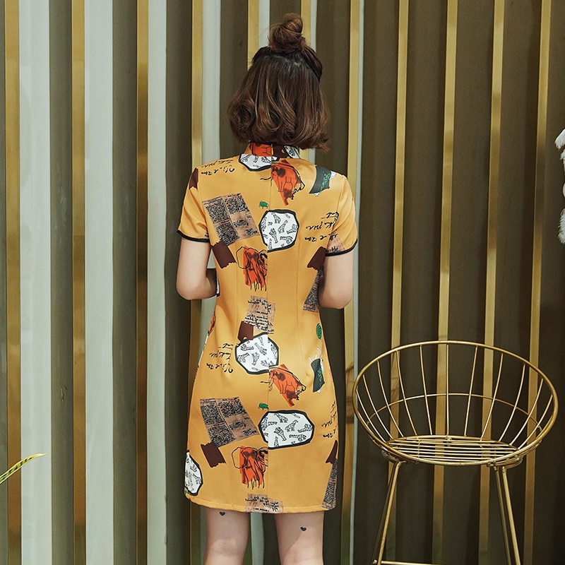 Sheng Coco-vestido Cheongsam elástico para mujer, prenda corta Oriental elástica, Qipao