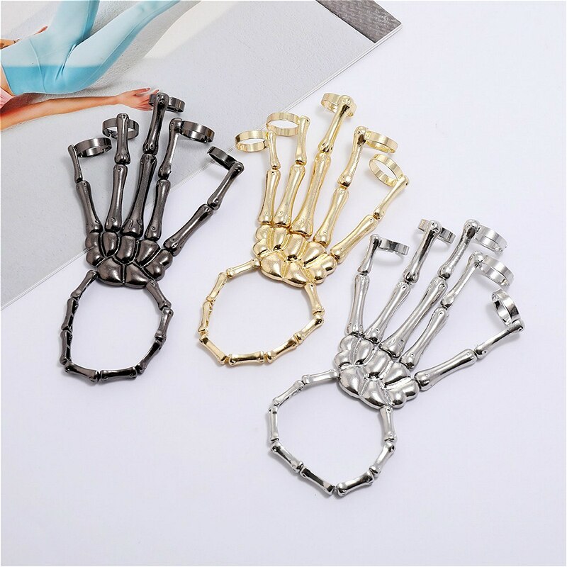 Halloween para mulher gótico punk mão schedel esqueleto elasticidade ajustável pulseira femme acessórios de festa pulseiras