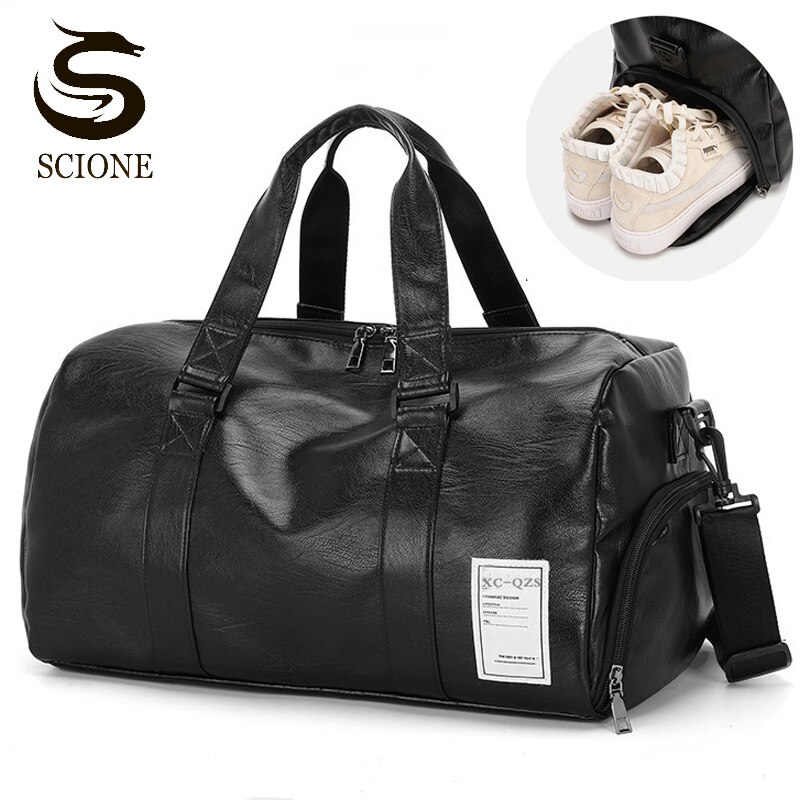 Borse da viaggio in pelle PU Unisex borsone uomo donna borsa da palestra borse sportive per allenamento borsa a tracolla per bagagli nero XA105M