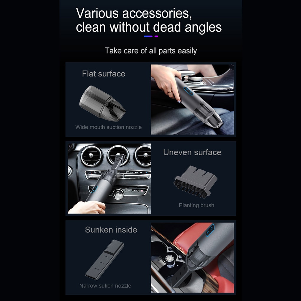 Car Vacuum Cleaner Portable Wireless Handheld Auto Vacuum Cleaner Robot for Car Interior & Home & Computer Cleaning