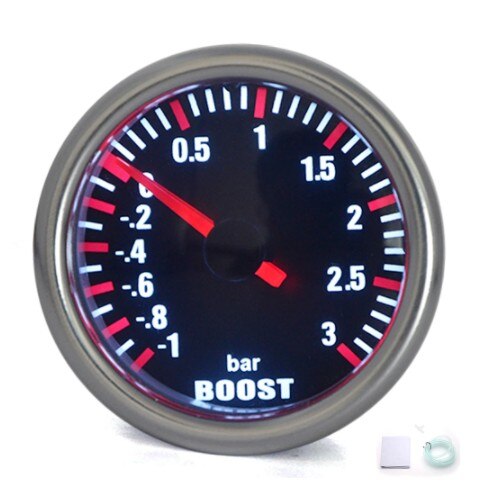 Universal 52mm Pressure Turbo Boost Gauge 2/3 BAR Auto Turbo Boost Meter Smoke Len with Digital Led Light DC 12V Car Accessories: 3 Bar