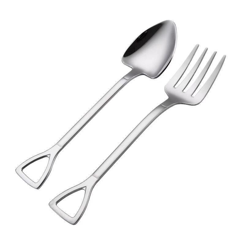 Large Size 18.5cm Shovel Shape Spoon Fork Stainless Steel Shovel Spoon Fork Set Meal Dessert Specialty Forks Tableware