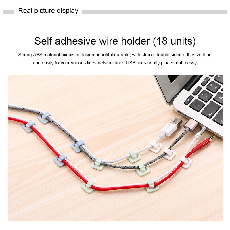 18pcs Fixing Clamp Table Top Wall Wire Fixing Self-adhesive Wire Clip Wire Netting Wire Finishing Clip Wire Management