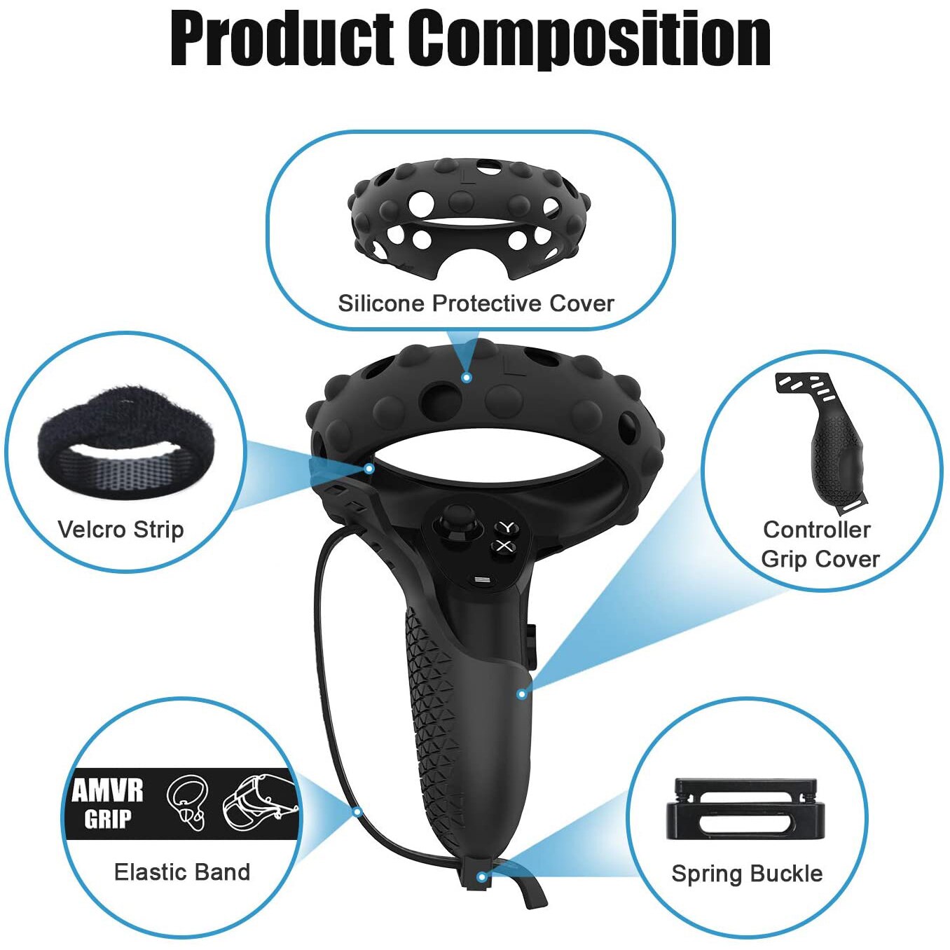 Touch Controller Grip Cover e protezione anticollisione Set di anelli in Silicone per Oculus Quest 1 o Rift S con cinturino regolabile