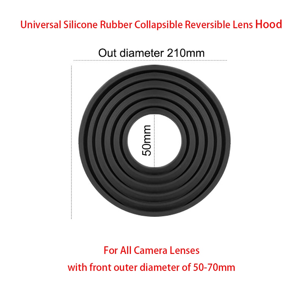 For All Camera Lenses with front outer diameter of 50mm-70mm , Universal Silicone Rubber Collapsible Reversible Lens Hood