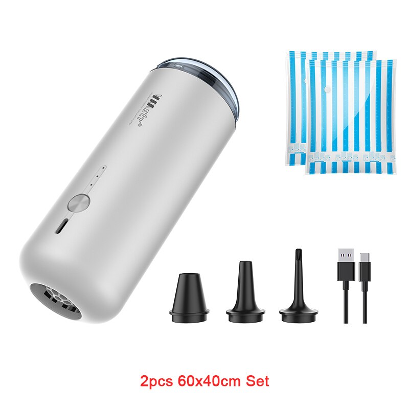 Powerful Air Storage Pump Inflator 390L/Minute USB Recharable for Home Outdoor Travelling Camping Clothes Vacuum Storage Bag: White Pump Set