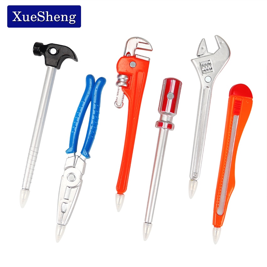 6PCS Simulatie Hardware Gereedschap Bankschroef Hand Mes Hamer Balpennen Pen Kantoor Schoolbenodigdheden