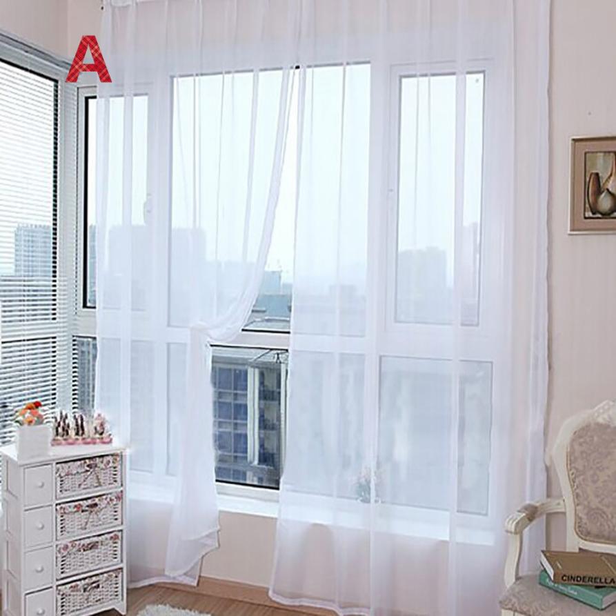 European and American style white Window Screening Solid Door Curtains Drape Panel Sheer Tulle For Living Room#sh: White