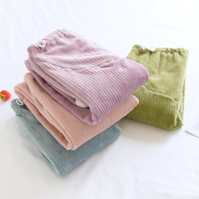 Solid Sleep Bottoms Women Candy Color Sweet Slouchy Thicker Cozy All-match Flannel Teenagers Nightwear Home Trendy Female Lounge