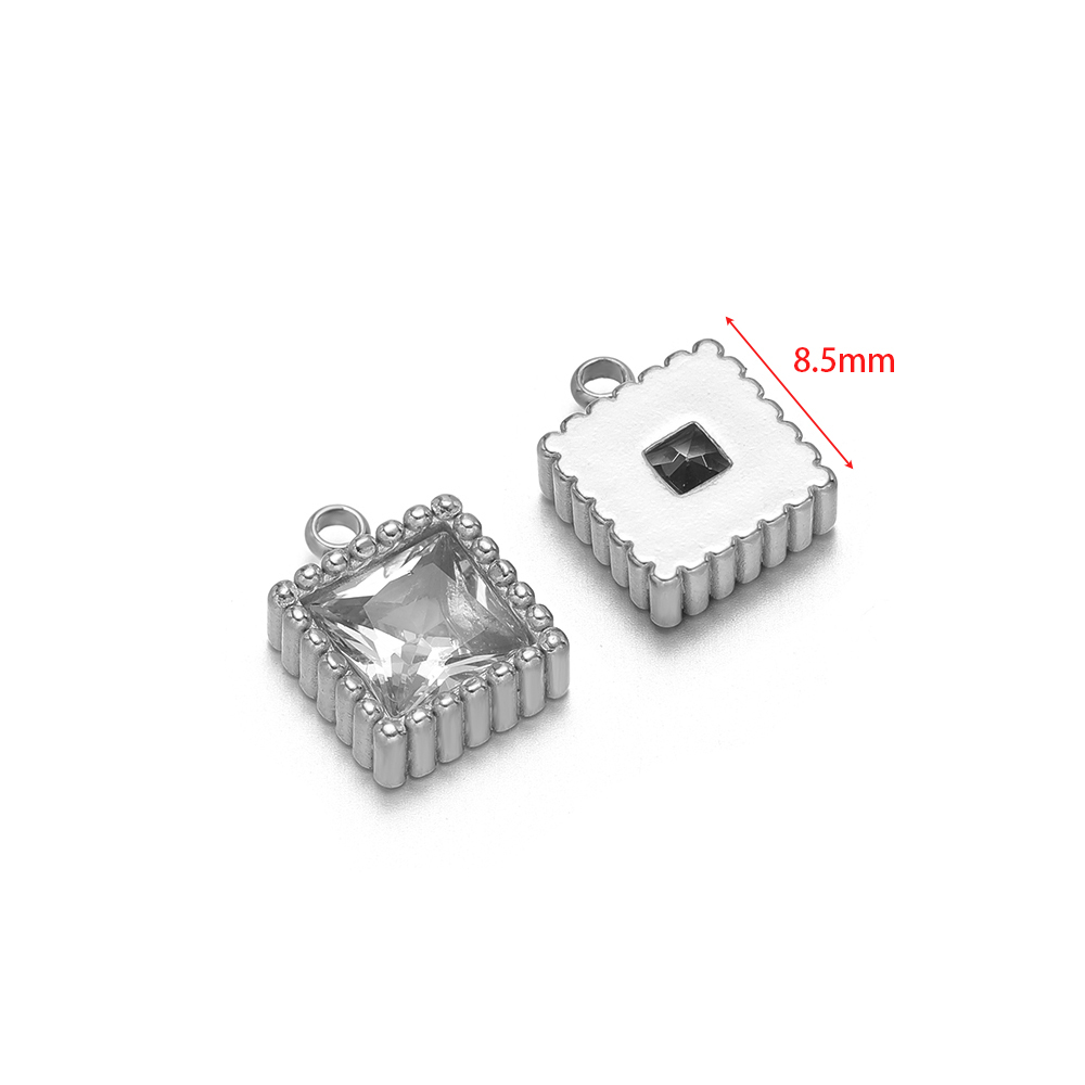 5 Stück Edelstahl Herz Glas Kristall Reize Gold Farbe Quadratische Anhänger für DIY Halskette Schmuckherstellung Armbänder Erkenntnisse: Silber überzogen