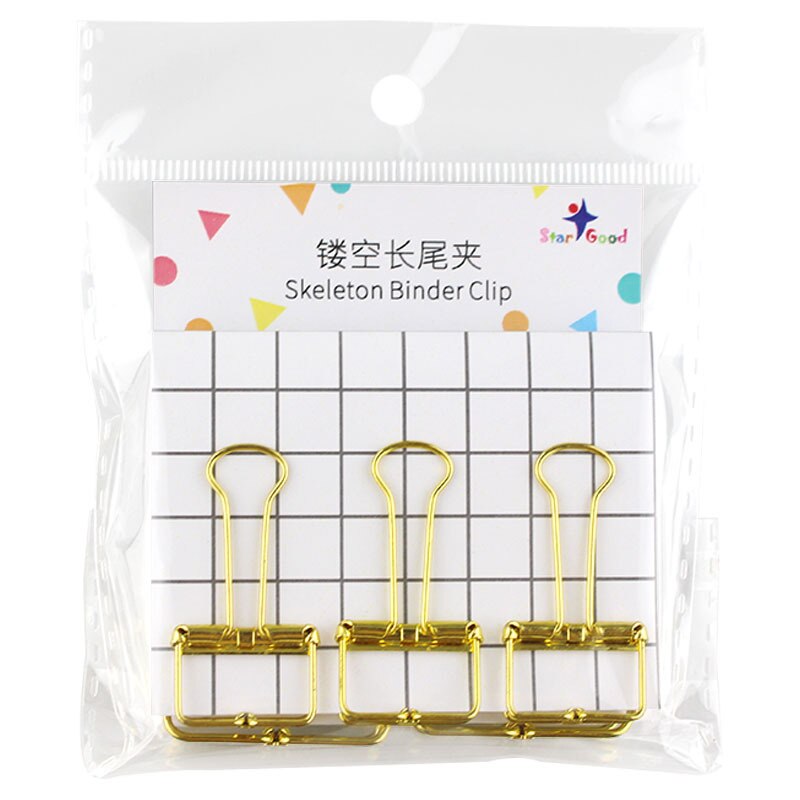 Clips de Metal de 2 tamaños, Clips decorativos de colores, rosa, dorado, verde, grande, mediano, pequeño, para oficina y estudio, 5 unids/lote: 5Pcs-Gold