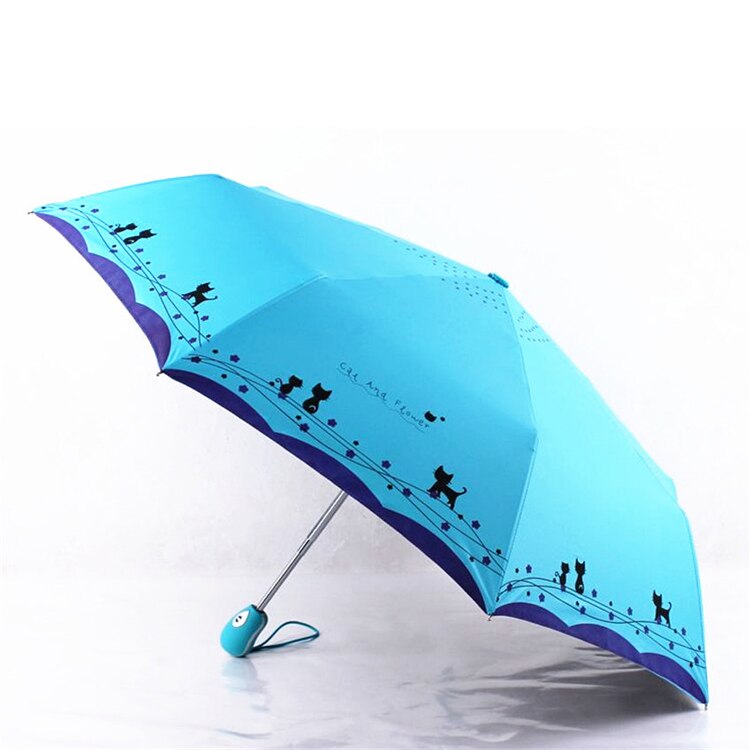 Bloemen En Kat Paraplu Regen Vrouwen Winddicht Ultralight Zon Regen Automatische Opvouwbare Paraplu Dame Paraplu Parasol: blue