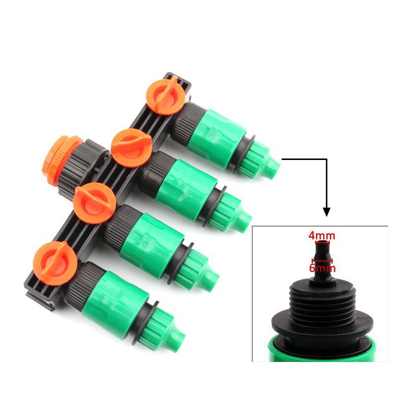 1 Set 4-Way Shunt Water Diverter 1/2" 3/4" 1" Thread Quick Connector Drip Garden Irrigation 4/7 8/11 12mm Hose Fitting: Valve-4l7mm