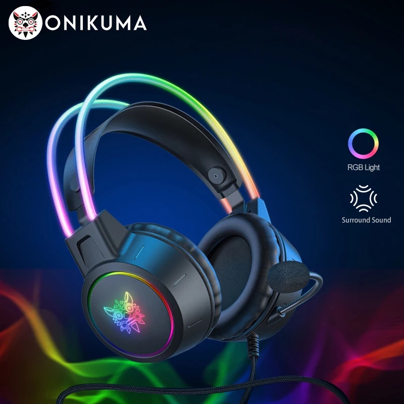 ONIKUMA X15 Pro Over-Ear-Kopfhörer, Gaming-Headset, kabelgebundene Kopfhörer mit Unterdrückung, rosa Katzenohren, RGB-Licht mit Mikrofon für PC PS4