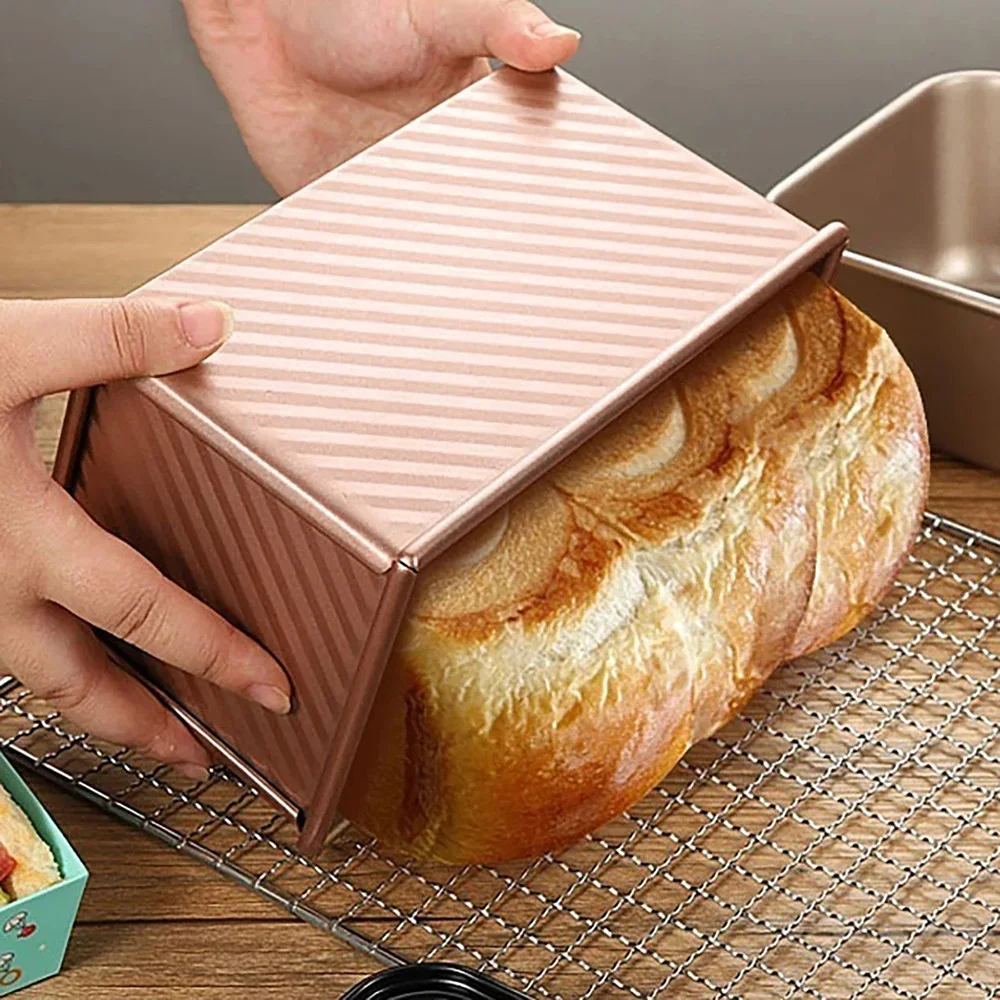 Molde para pan Pullman antiadherente con tapa, caja para pan tostado corrugado de acero al carbono, molde para pan tostado perfectamente horneado, 1 ud.