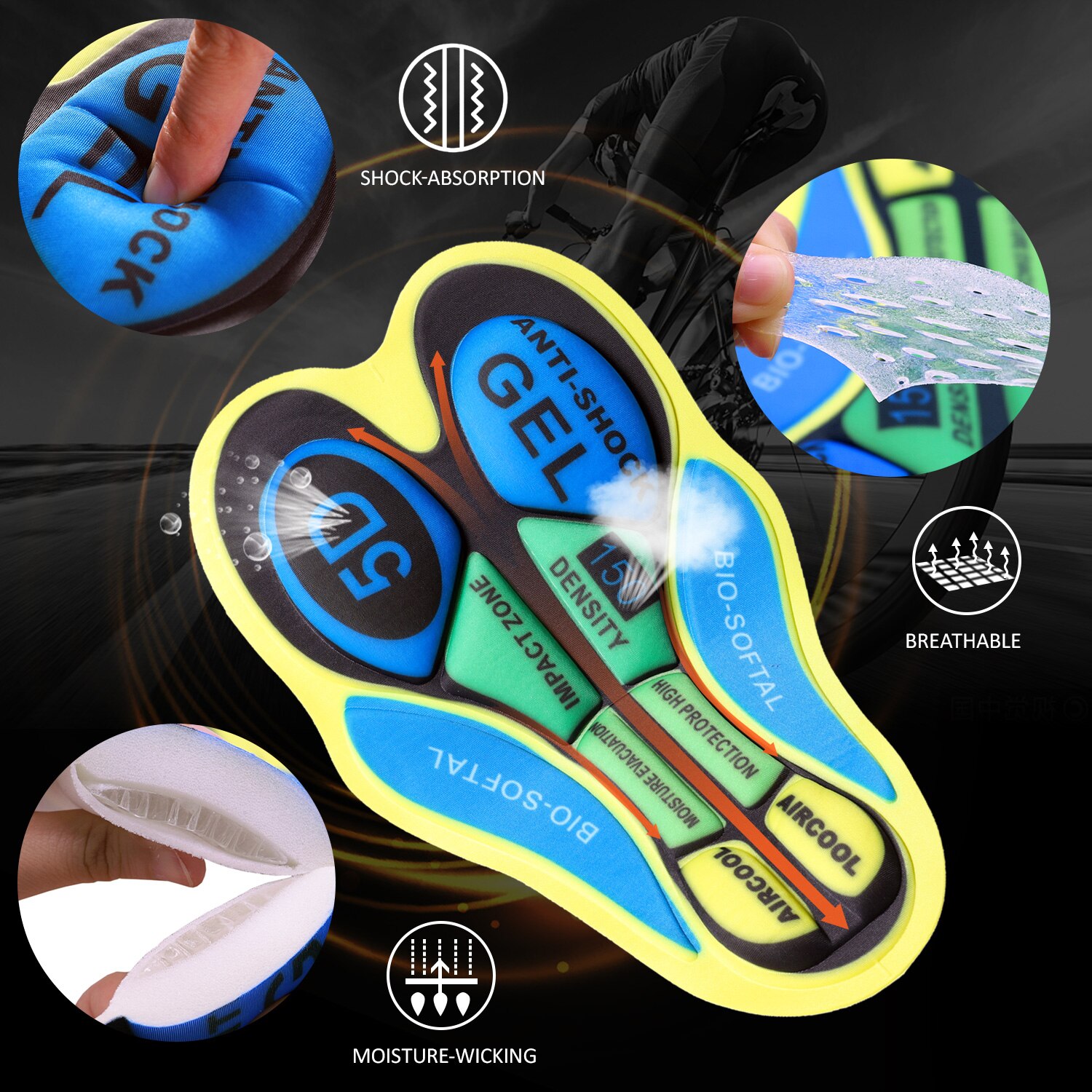 Arsuxeo Cuissard de Cyclisme Hommes Short Sous-Vêtements De Cyclisme Homme Vélo Léger Respirant 5D Rembourré VTT Vélo VÉLO Shorts Cyclisme