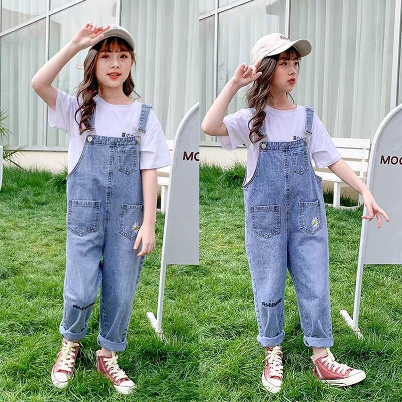 Big Children Kids Girls Denim Loose Pants Jumpsuit For Teens Girls School Jeans Embroidery Playsuit Jumpsuits Pants