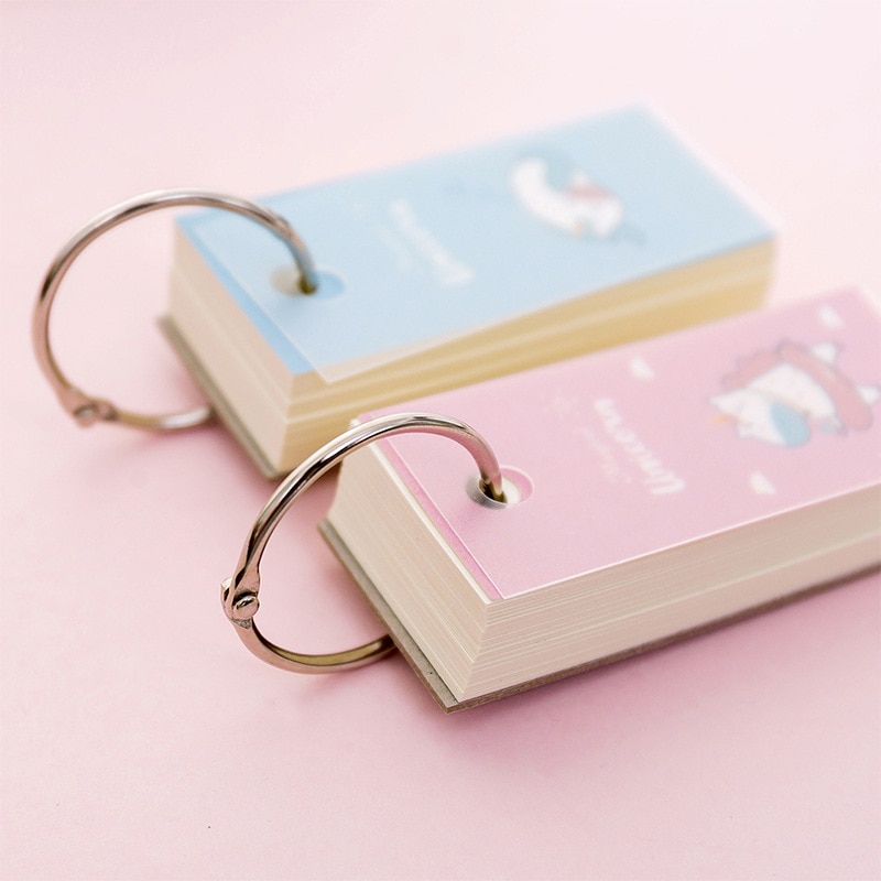 Roze Eenhoorn Memo Note Bindmiddel Ring Flip Flash Kaarten Studie Memo Pads Ijzeren Ring Student Mini Draagbare Woord Boek diy