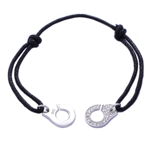 Moonmory Frankrijk Stijl 925 Sterling Zilveren Handboeien Armband Met Rode Touw Handboeien Armbanden Voor Vrouwen Verstelbare 4 Kleuren: Half Stone-BlackRope