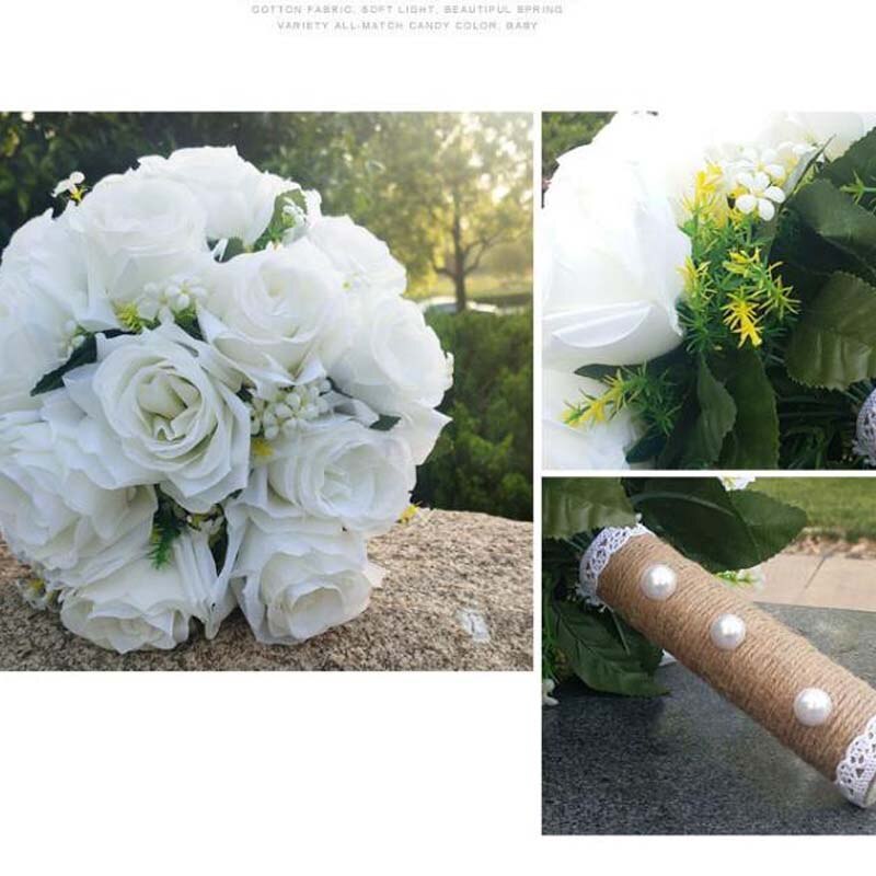Bukiety ślubne białe kwiaty ślubne akcesoria bukiet dostawy sztuczne Buque De Noiva różowy panny młodej bukiet kwiatów
