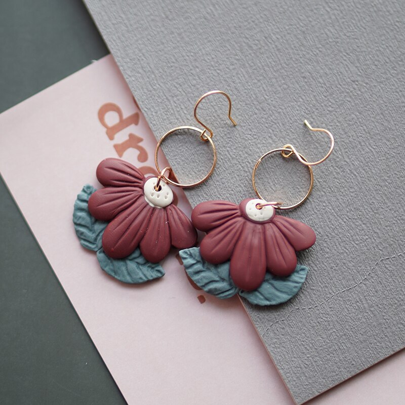 Flower Shape Ring Dangle Multi Colors Big Size Handmade Polymer Clay Spring Collection Earring Sets Statements Jewelry