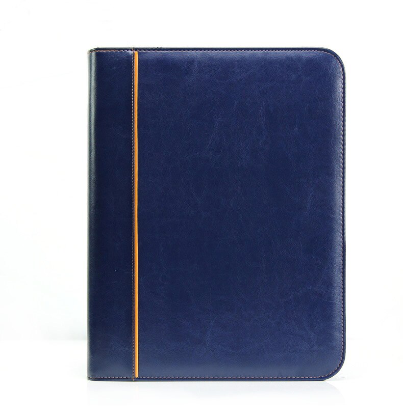Multifunktionel personlig business lynlås padfolio mappe dokument taske organizer pu læder  a4 mappe mappe portefølje lommeregner: Blå a