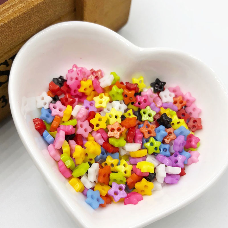 100PCS 6mm Plastic Heart Round Star Flower Square Mixed Mini Buttons Sewing 2 Holes Tiny Doll Clothes Button For Scrapbook PH209: 5