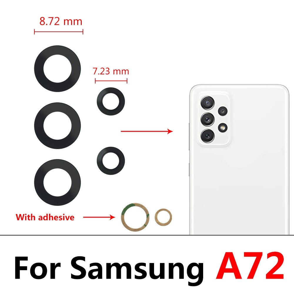 2 sztuk obiektyw szklany obiektyw do Samsung A01 A11 A21 A21S A31 A41 A51 A71 A12 A31S A42 A32 A52 A72 z powrotem do aparatu wymiana narzędzia: A72
