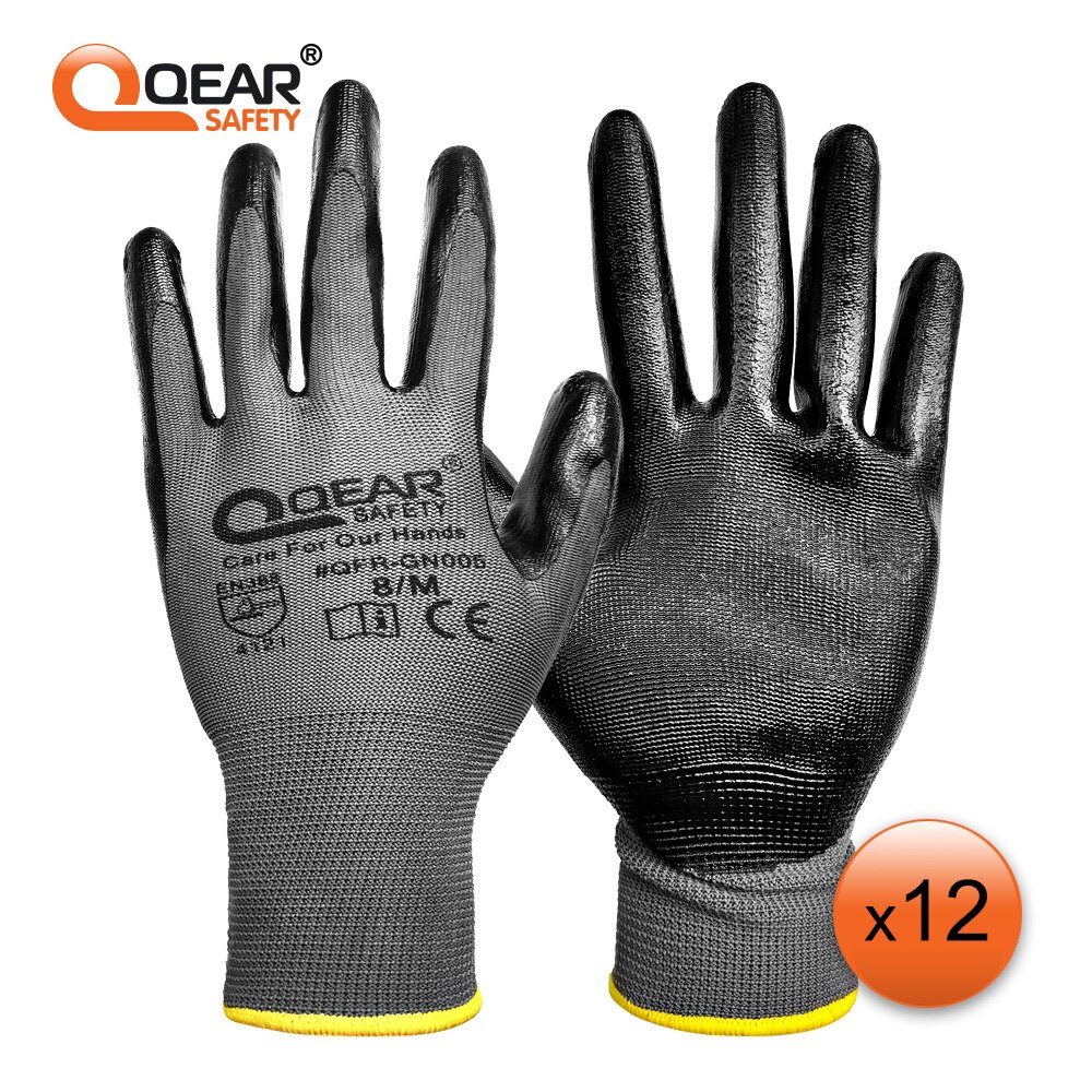 12 Pairs Pack Nitril Gummi Beschichtet Arbeit Handschuhe, Multi-Funktion, Licht-Gewicht, Gute Abrieb, öl/Fettig Widerstand Palm, Mechaniker: Grau / L