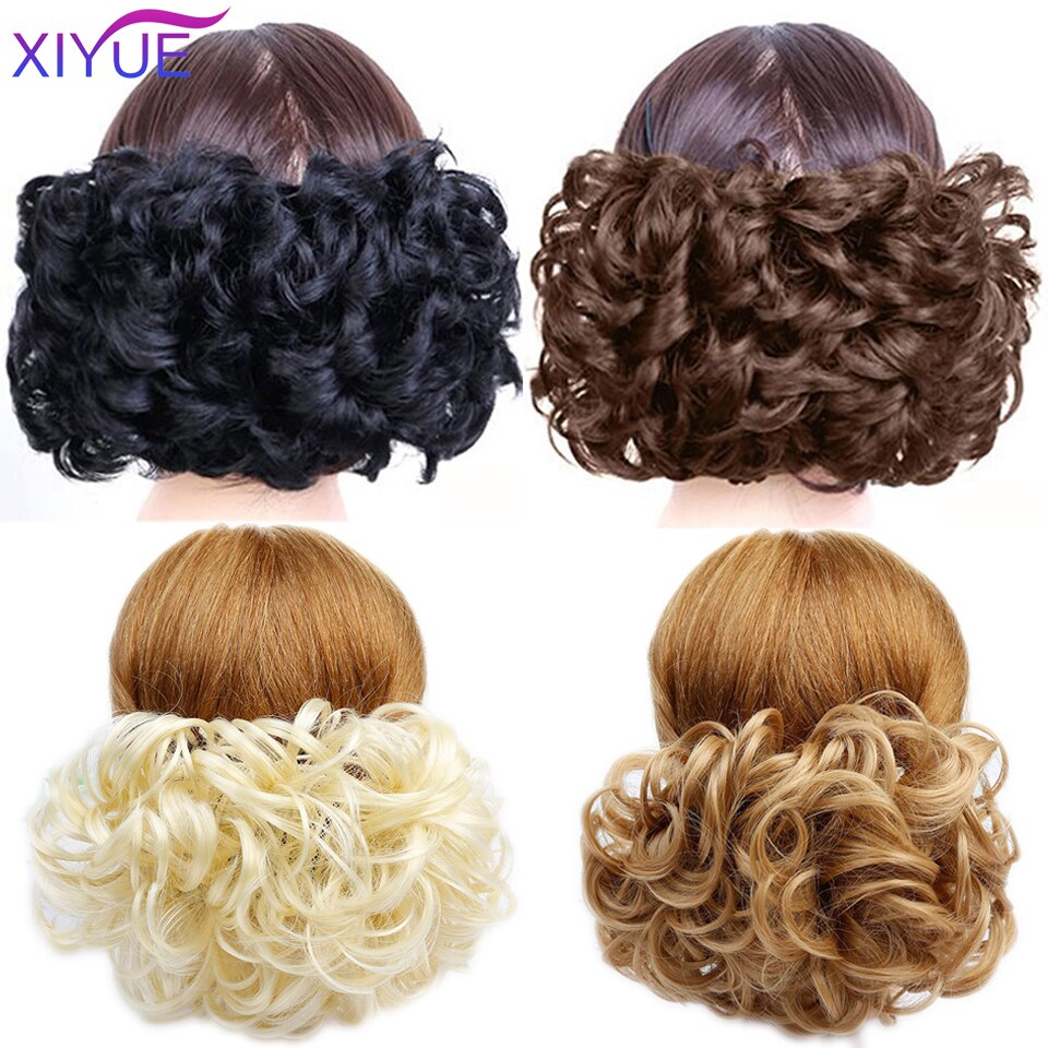 Xiyue syntetisk hår rotete chignon til kvinner bryllup kort krøllete chignon syntetisk hårbolle til kvinner svart brunt hårforlengelse