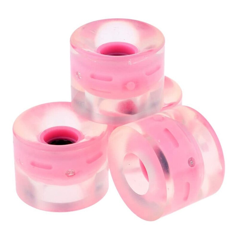 4x Skateboard Flash Light Wheels - 60x45mm Pink LED Longboard Wheels With Bearings