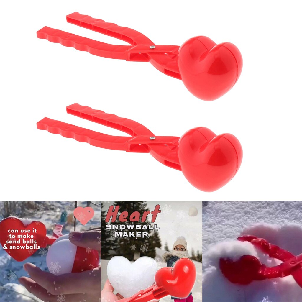 2 pçs criativo em forma de coração snowball maker clipe crianças ao ar livre inverno divertido esportes neve areia molde ferramenta