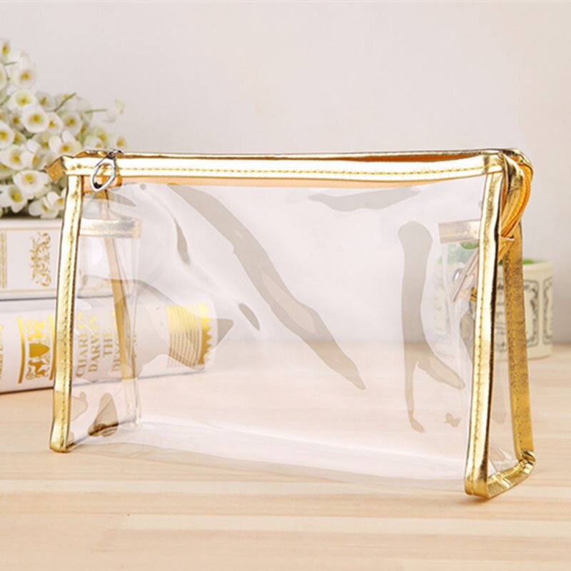 Transparent Tragbare Make Up Frauen Make-Up Organizer Tasche Mädchen Kosmetik Tasche Toiletry Reise Kits Lagerung Tasche Hand Mujer Bolsas: gold