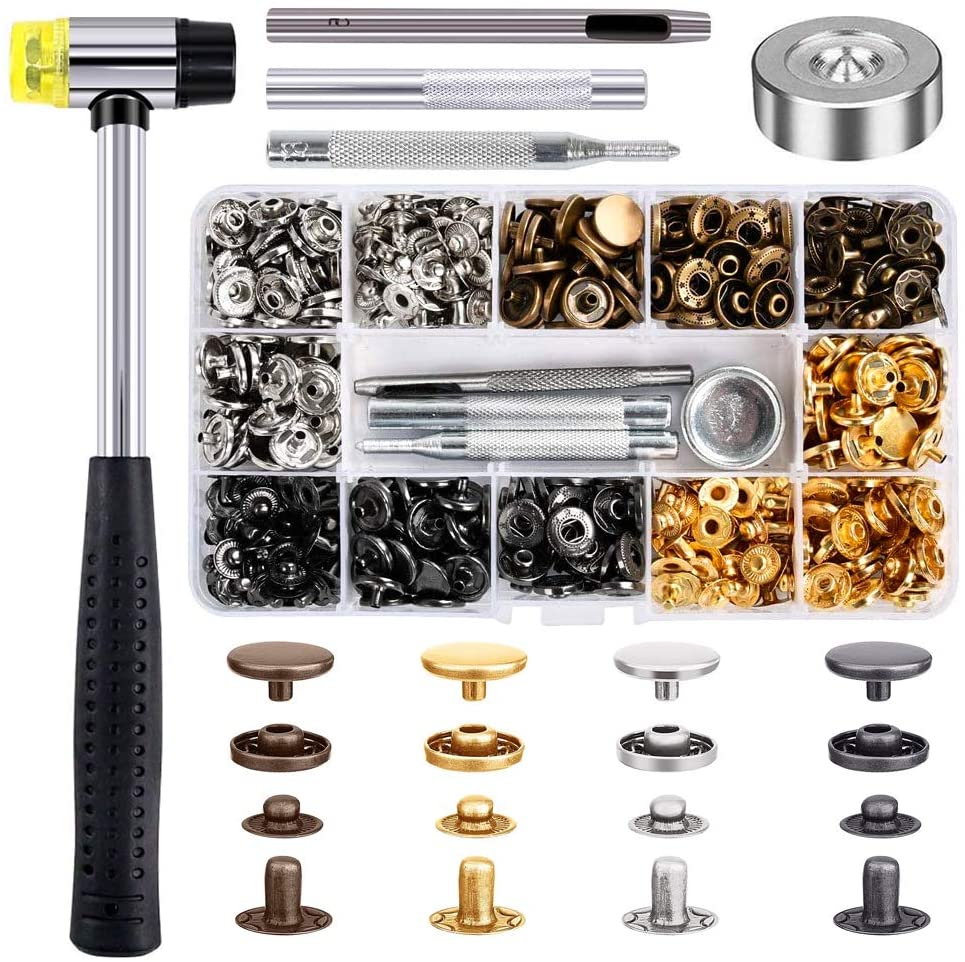 120 Set Snap Fasteners Kit Voor Leer 12.5Mm Metalen Knop Snaps Drukknopen Met 4 Setter Gereedschap, 4 Kleur Lederen Snaps