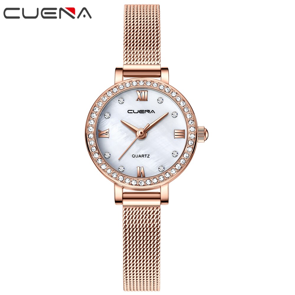 CUENA-Reloj de lujo con correa de malla para mujer, pulsera femenina, de superior: rose white