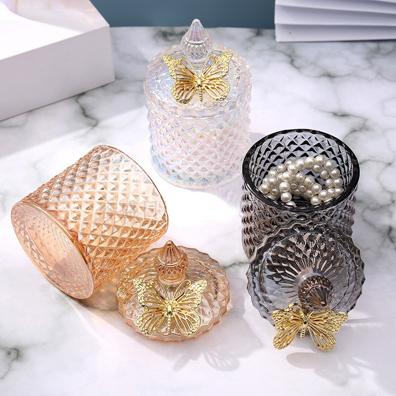 Kreative Glas Glas Kerze Glas mit Deckel Mehrfarbig Schmuck Lagerung Kasten Runde Lagerung Glas Wohnzimmer Heimat Lager Krug