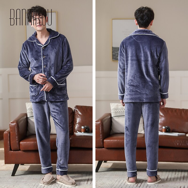 Bannirou pyjama's voor mannen, set nachtkleding, 100%  fluwelen warme pyjama's, winterpakken, nachtkleding voor mannen, huiskleding