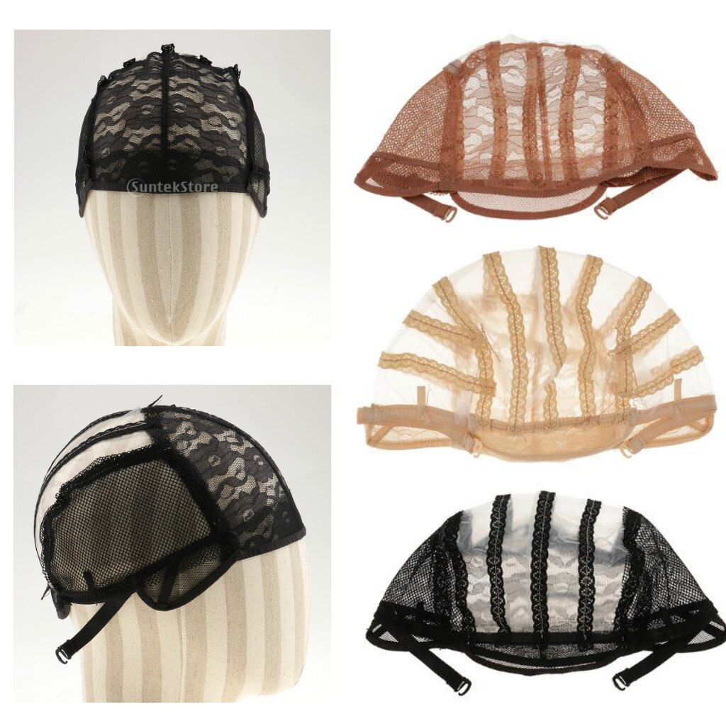 1 Uds. De gorra de malla para peluca de encaje para hacer peluca, gorro de red de pelo de tejido Invisible elástico, color negro/marrón/Beige