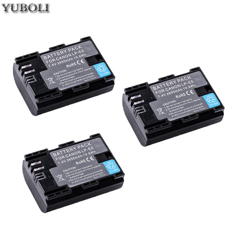 2650 mah batterie lp  e6 lpe 6 lp-e6 e6n batteri for canon eos 5ds r 5d mark  ii 5d mark iii 6d 7d 80d eos 5ds r kamera: 3 batterier