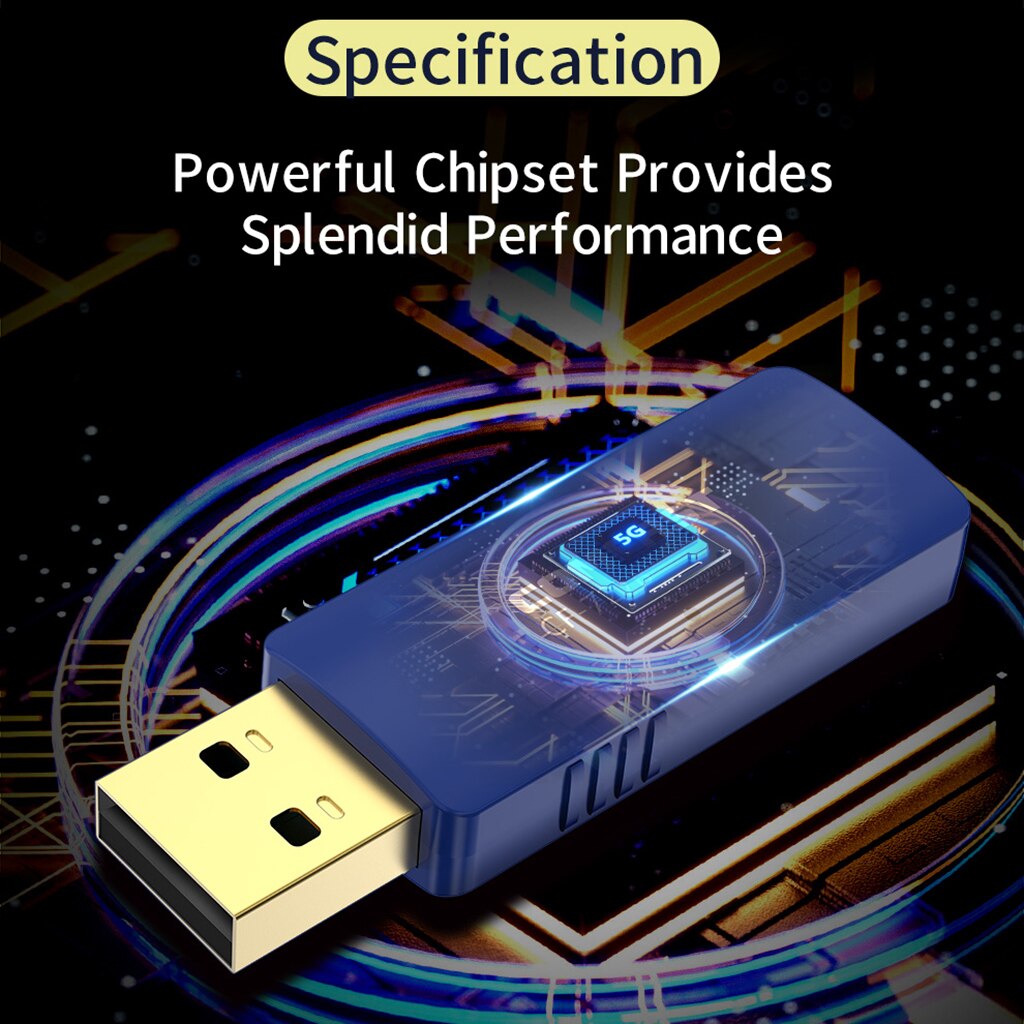 1300Mbps USB 4.2 WiFi Adapter Dual Band Dongle for PC Computer