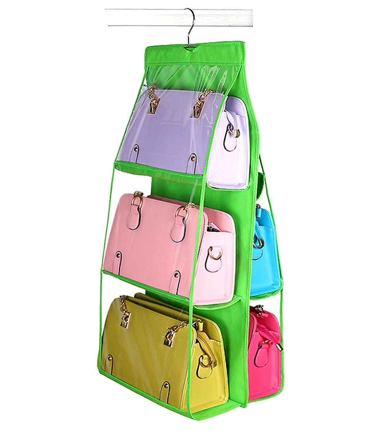 Organizador colgante para bolso de mano, con 6 bolsillos, para el hogar, para colgar en el armario, para guardar cosas, como bolsos de mano, carteras y otros artículos.: Verde