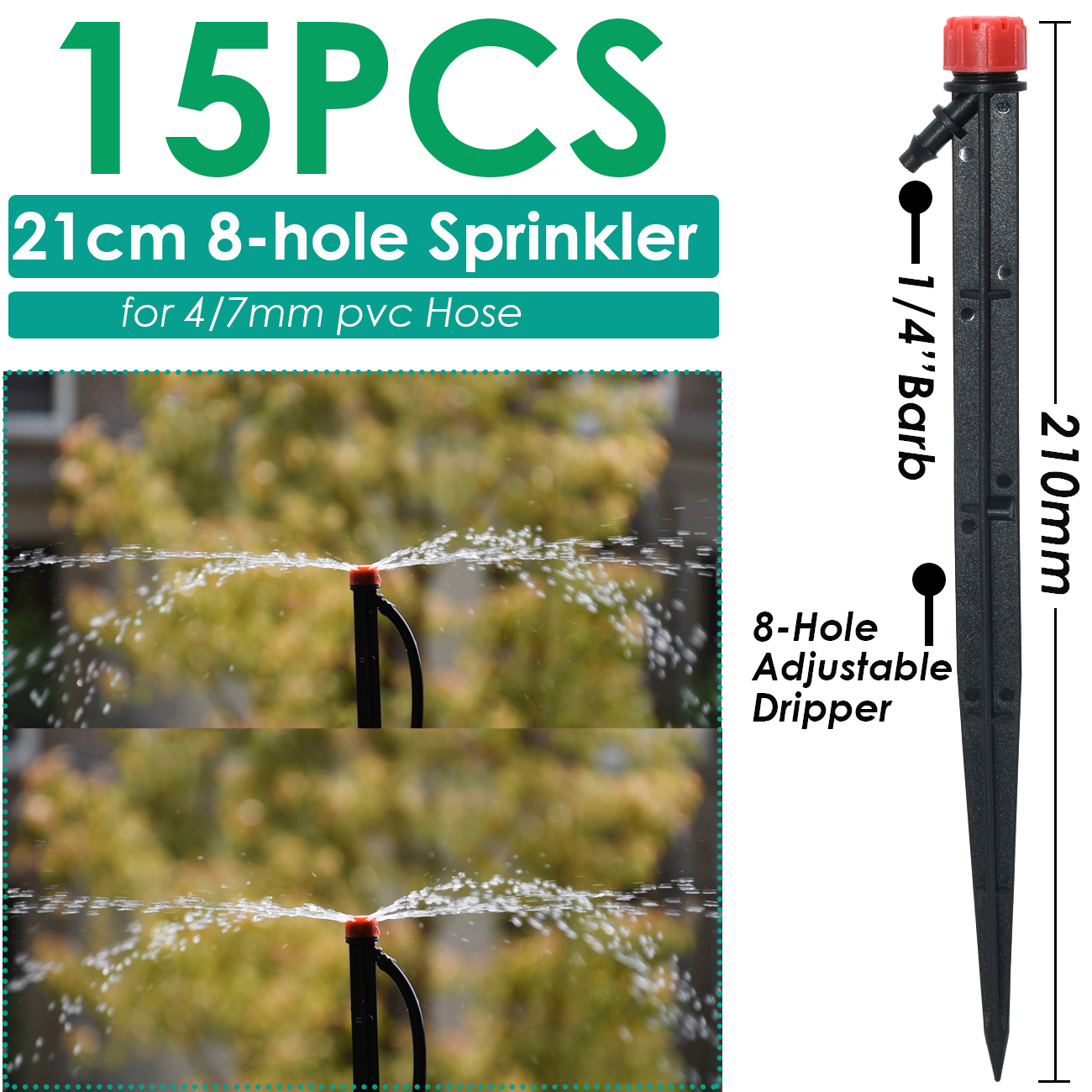 Kesla 15 Pcs Tuin Watering Druppelbuis Sprinkler Verneveling Nozzle Op Stake Druppelaar Invoegen Grond Fit 4/7 Mm slang Kas: Black