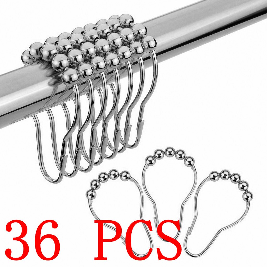 Crochets créatifs pour rideau de douche, en Satin poli, boule de Nickel antirouille, 5 anneaux, pour rideau de douche, 48/36/24 pièces/paquet: 36 PCS