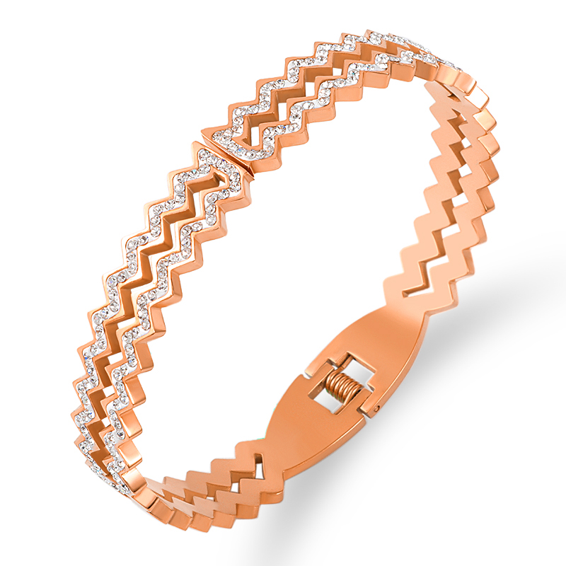 2021 Summer Fashion Zirconia Geometry Bracelet bracciali cavi in acciaio inossidabile bracciale in oro per gioielli da donna regalo per gli amanti del matrimonio: Rose gold