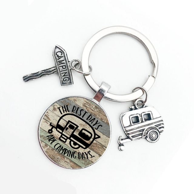 Cute Camper Wagon Keychain, I Love Camping Keychain, Trailer Signpost Keychain, Vacation Travel Memorial: 8