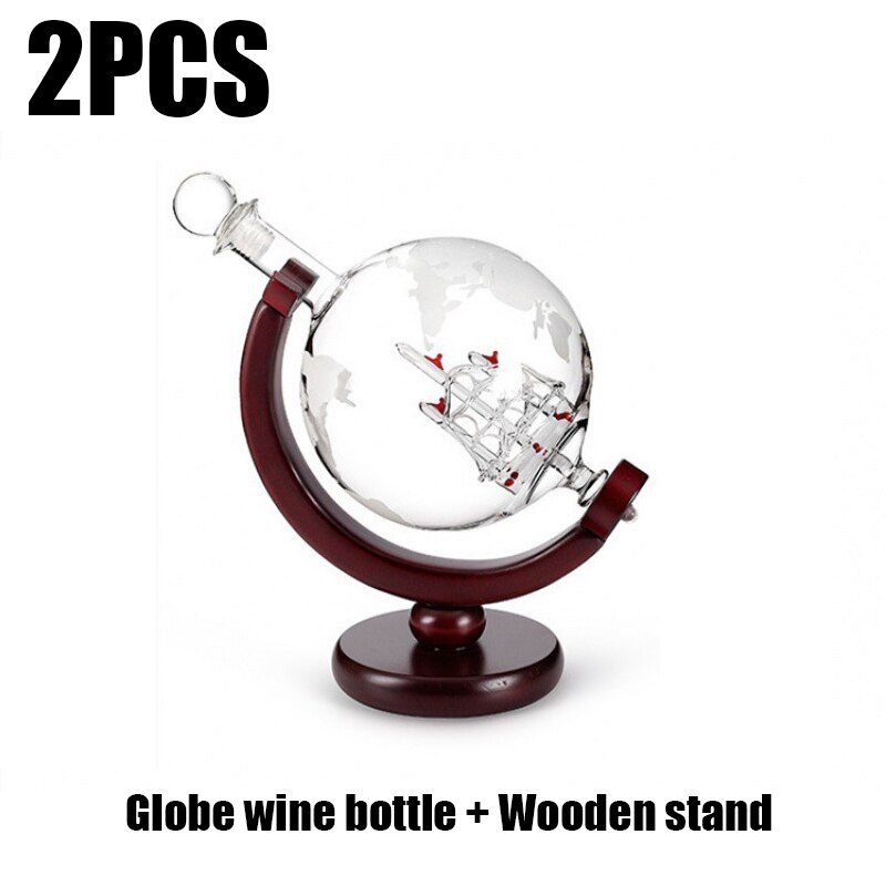 Globus Wein Karaffe Glas Kristall Party Alkohol Spender Bar Glaswaren Wodka Whiskey Karaffe Blei Kostenloser Krug Kreative: Flasche hölzern Stand