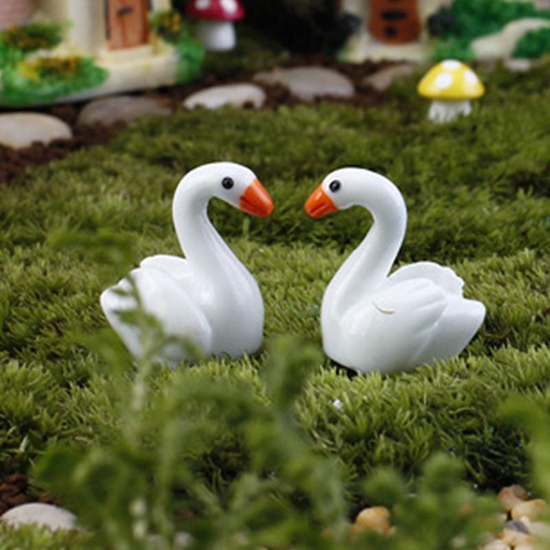 Zwaan Paard Eend Dolfijn Mini Hars Tuin Beeldjes Microlandschaft Instelling Miniaturen 5 Stks/set Diy Kip Kawaii: 1PC White Swan