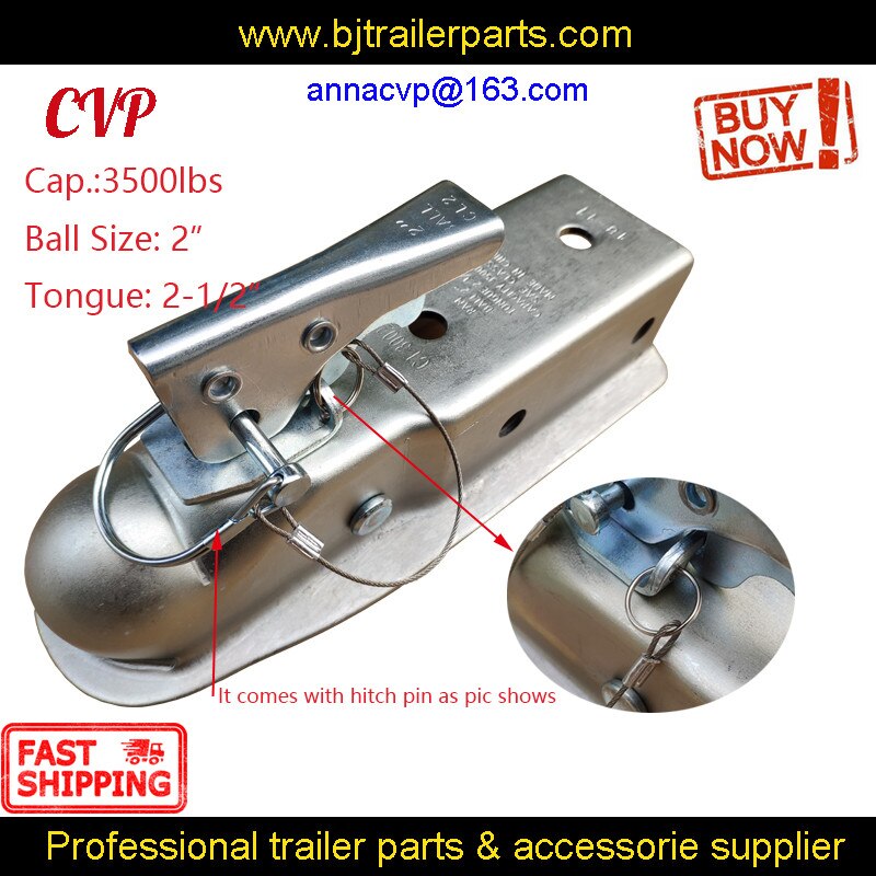 CVP Trailer coupling 2" x 2-1/2'' Ball Hitch Back Trailer Coupler STRAIGHT Tongue 2-1/2" 3,500 Ibs,trailer parts